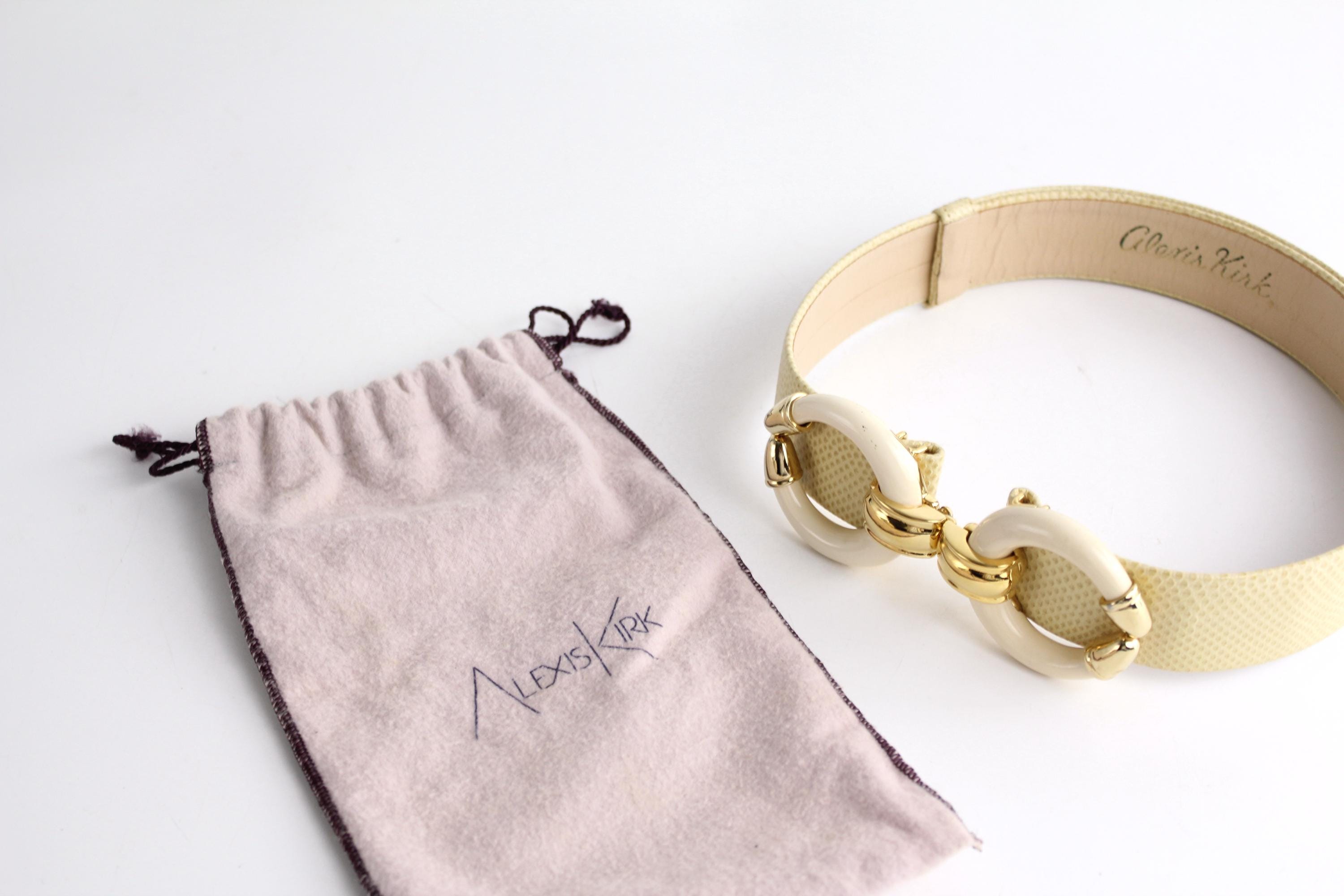 Vintage 1980s Alexis Kirk Lizard Leather Belt | Cream  display picture 3
