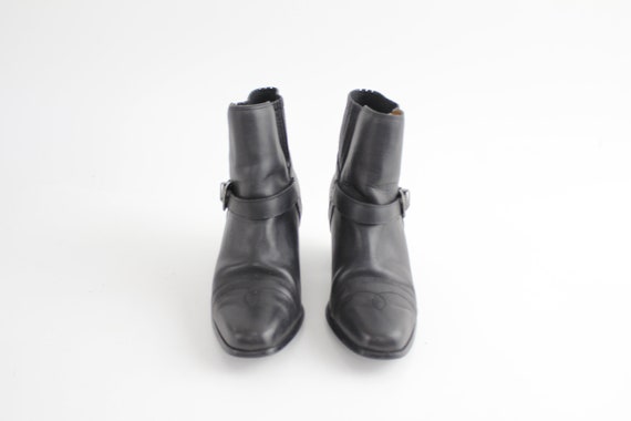 sz 7 Vintage Leather Buckle Ankle Boots | Western… - image 4