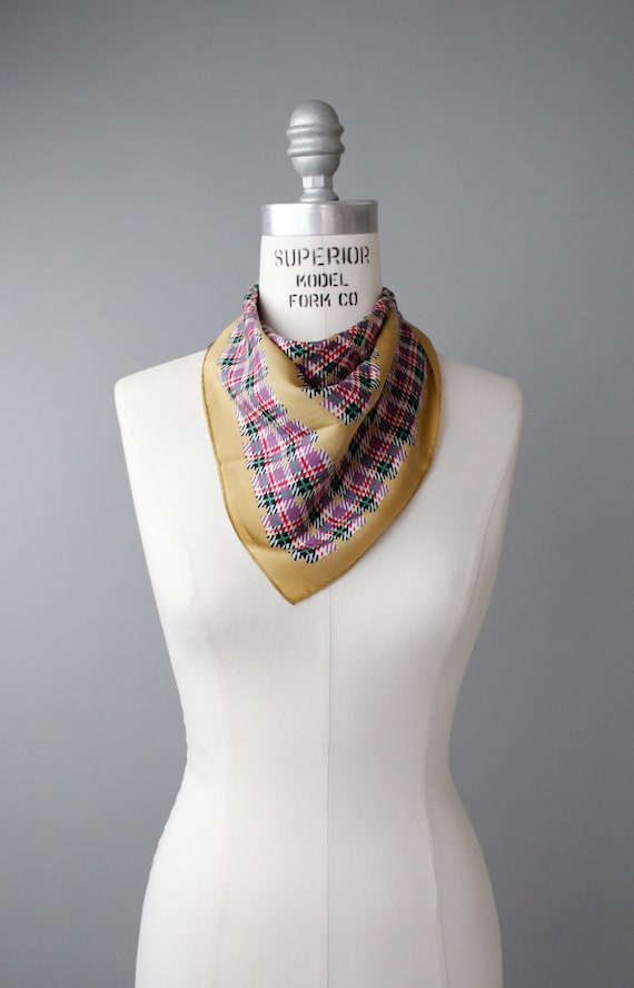 Vintage Silk Scarf | Echo Checked Pattern Silk Sca