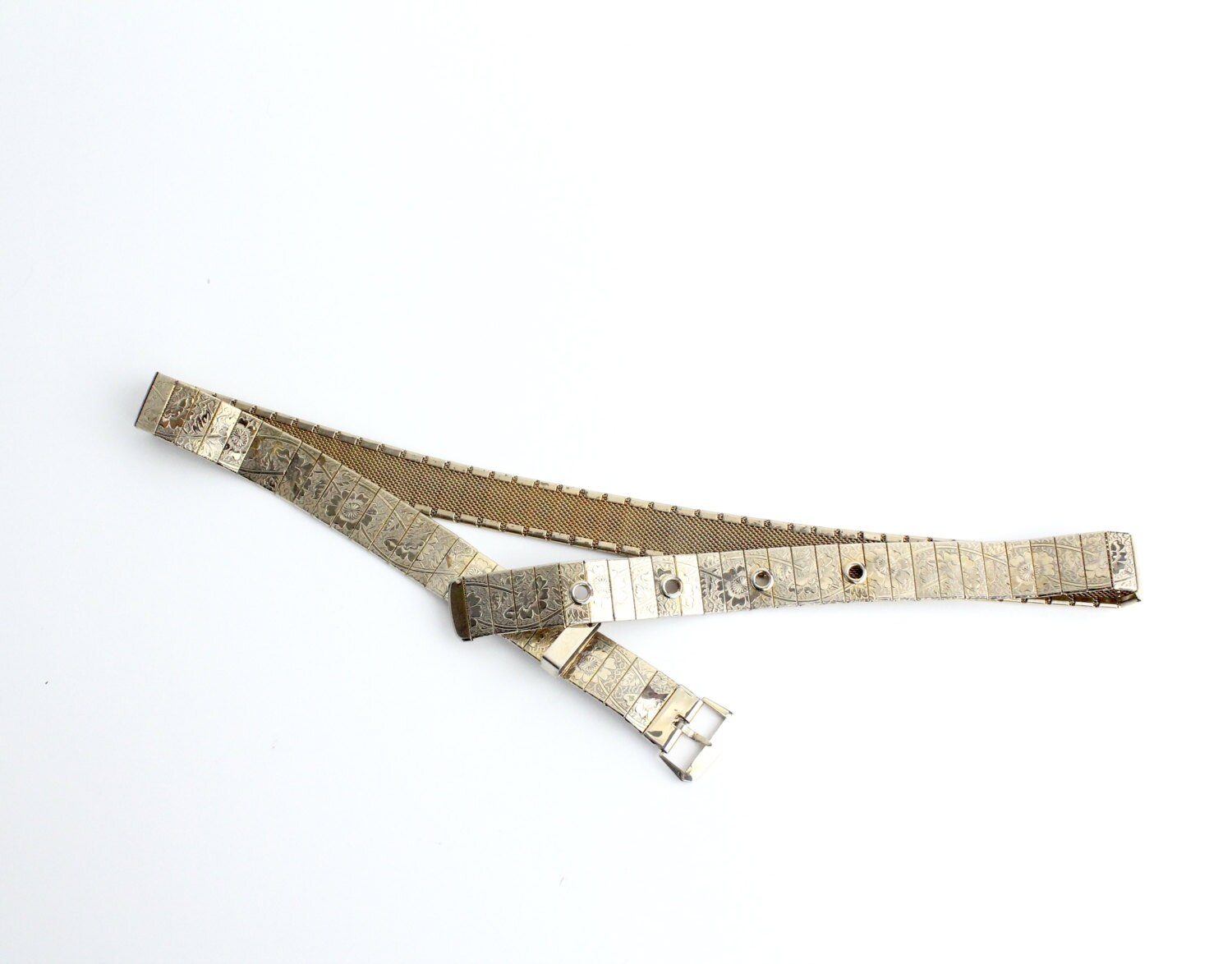 Beautiful Etched Gold Metal Belt | Vintage 1970s Metal Belt  display picture 2