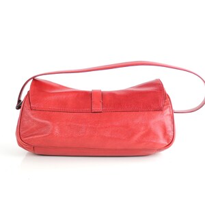 BYBLOS Red Leather Baguette Bag Y2K Leather Shoulder Bag Vintage Byblos Leather Handbag Made in Italy image 5