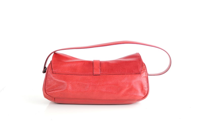 BYBLOS Red Leather Baguette Bag Y2K Leather Shoulder Bag Vintage Byblos Leather Handbag Made in Italy image 5