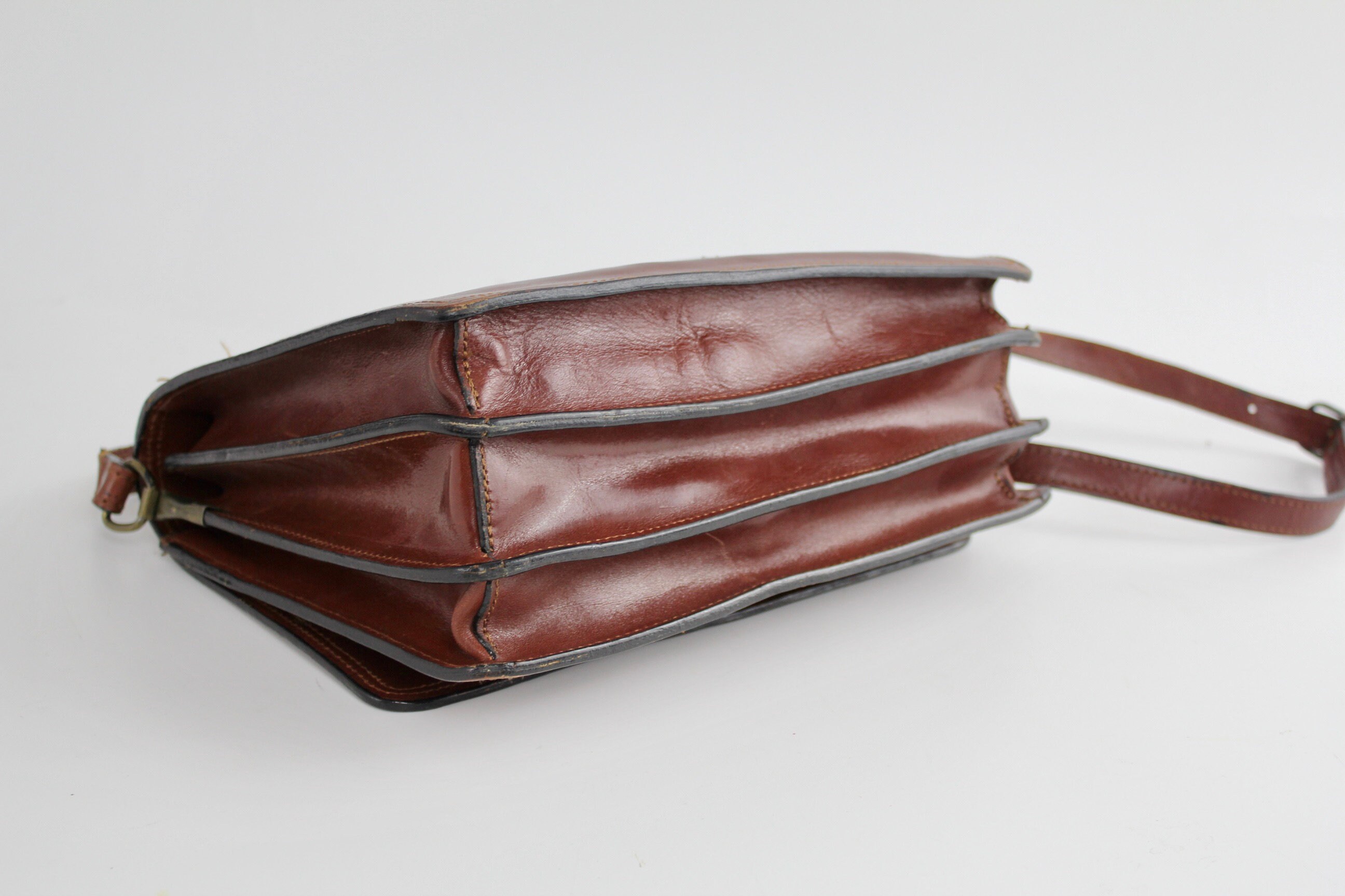 Made in France Classic Leather Shoulder Bag Vintage Brown Etsy