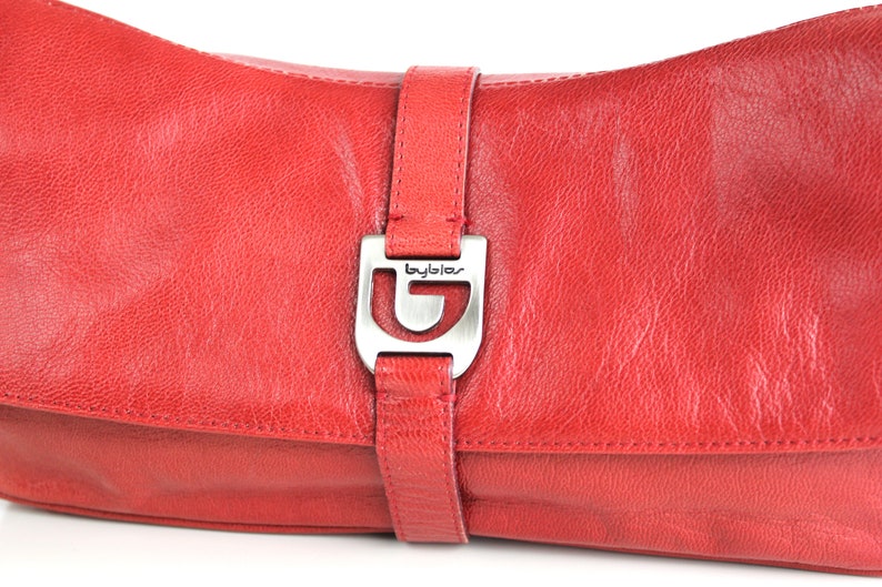 BYBLOS Red Leather Baguette Bag Y2K Leather Shoulder Bag Vintage Byblos Leather Handbag Made in Italy image 4