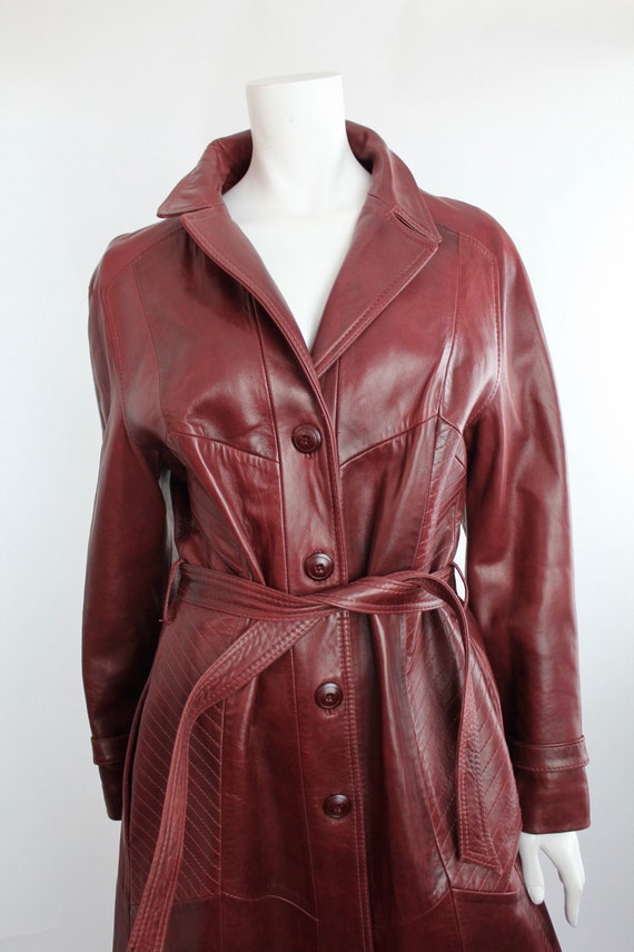 Vintage 1970s Cordovan Leather Trench Coat | Buttery Soft Belted