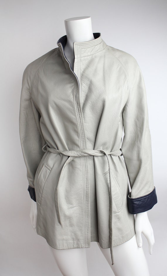 Vintage Gray Leather Jacket | 1960s Belted Leathe… - image 2