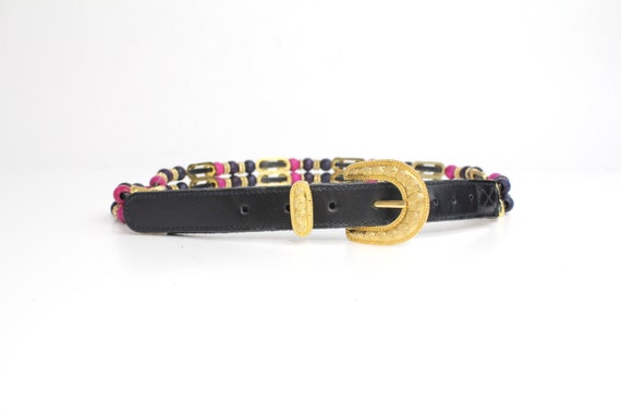 Vintage Beaded Belt | Maximalist Leather Belt | Goldtone  display picture 2