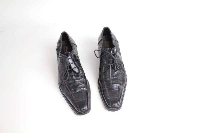 size 7.5 Men's Vintage Cesare Paciotti Black Leather Oxfords Square Toe Leather Shoes 40 image 6