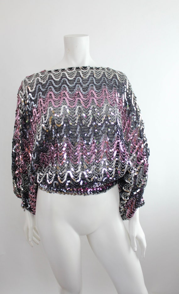 Vintage 1980s Sequin Draped Blouson | Bateau Neck… - image 4