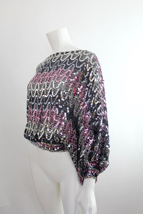 Vintage 1980s Sequin Draped Blouson | Bateau Neck… - image 3