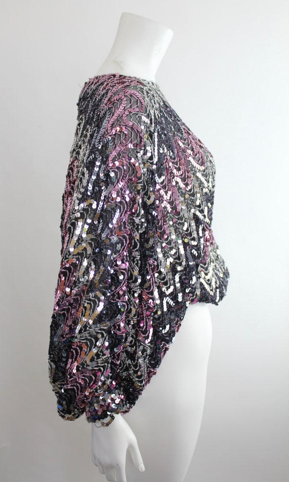 Vintage 1980s Sequin Draped Blouson | Bateau Neck… - image 2