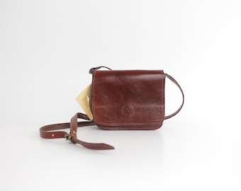 Never Used Perfect Crossbody Bag | Vintage Vegetable Tanned Leather Bag | Classic Mahogany Leather Mini Shoulder Bag