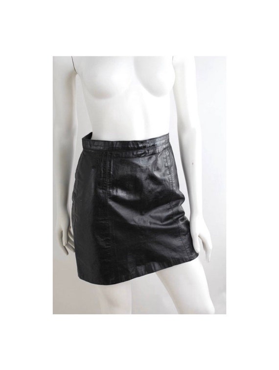 Vintage Black Leather Mini Skirt | 1980s Black Lea