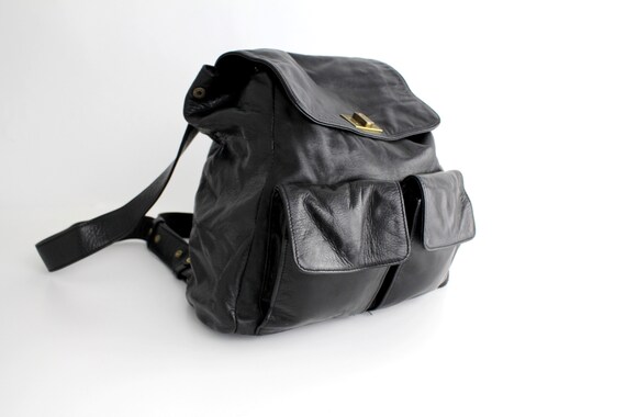 dkny black leather backpack