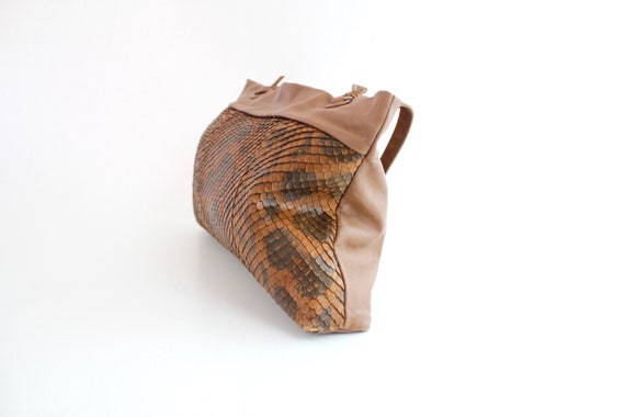 Vintage Python Embossed Leather Tote Bag | Large … - image 9