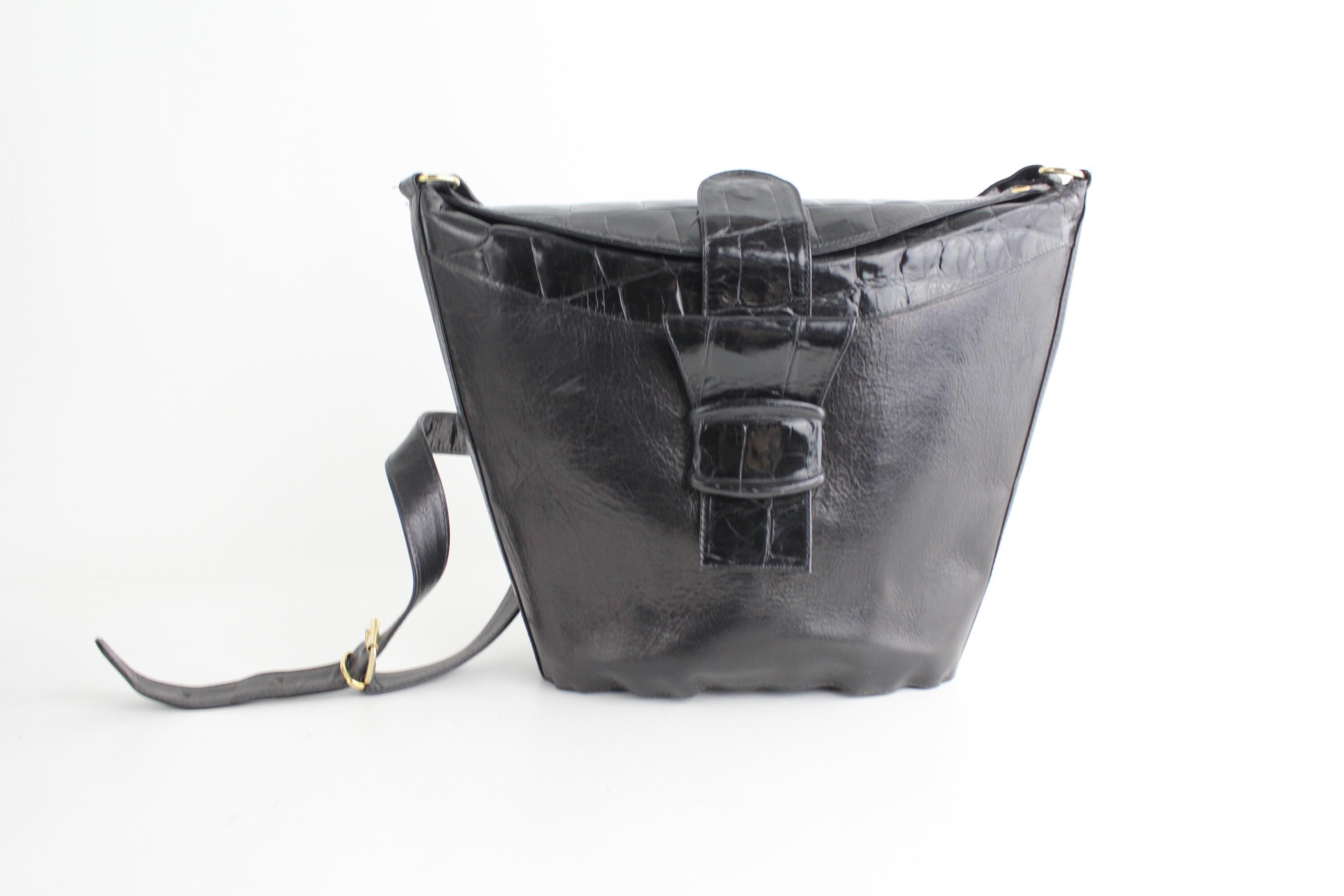 Vintage Large Italian Leather Bag | 80s Croc Embossed Leather