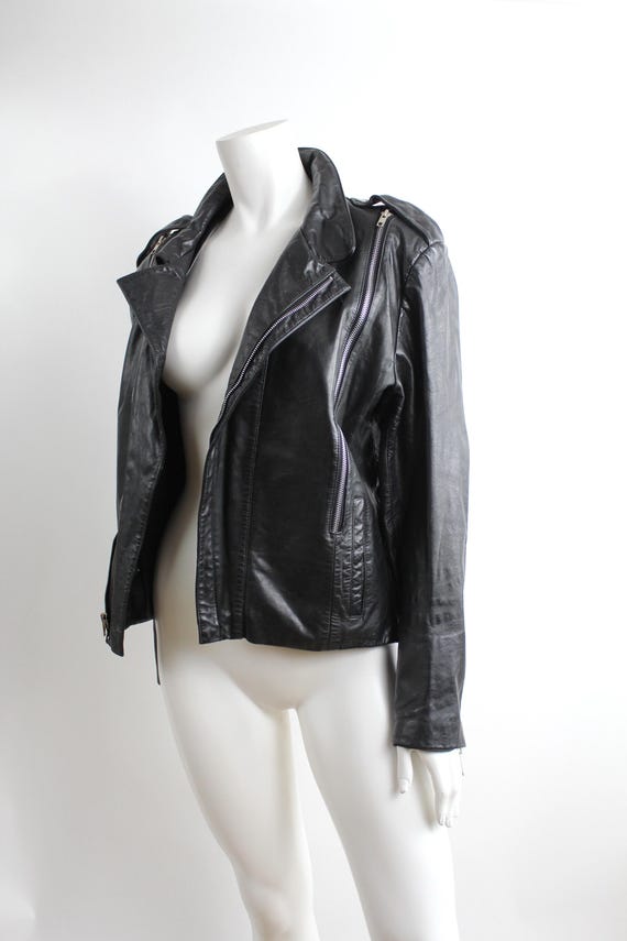 80s black leather jacket - Gem