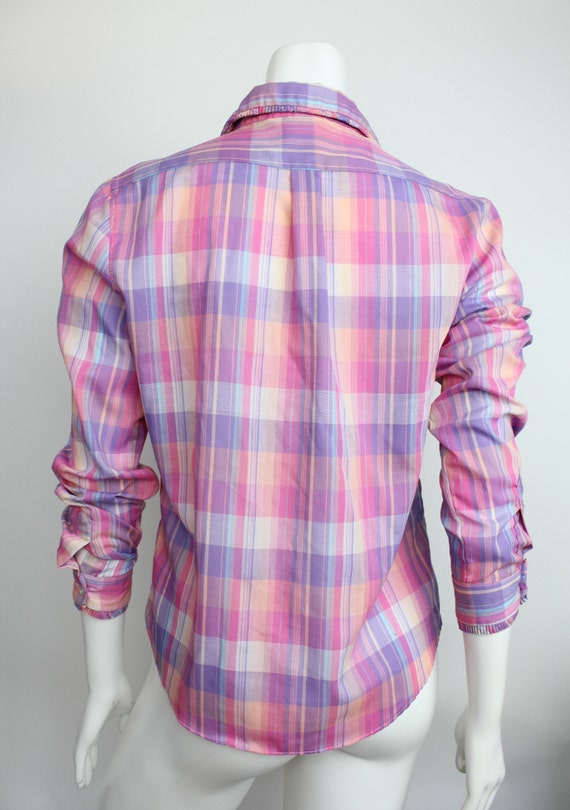 Vintage 1980s Pastel Plaid Cotton Top | Cotton Bu… - image 7