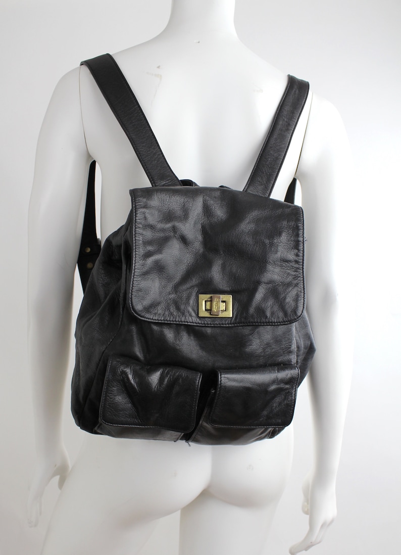 vintage black leather backpack
