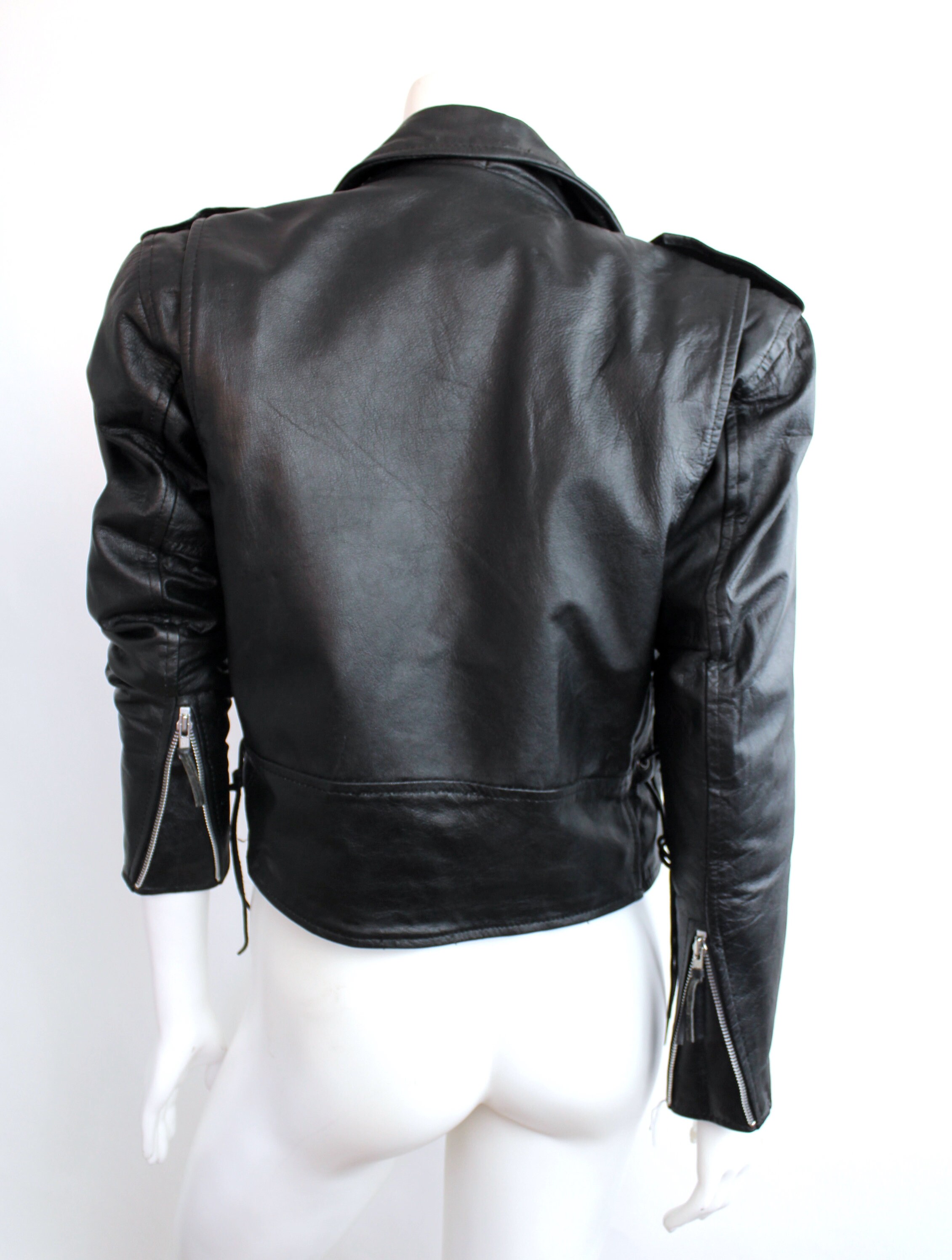 Vintage 1980s Black Leather Jacket | Cropped Leather Jacket