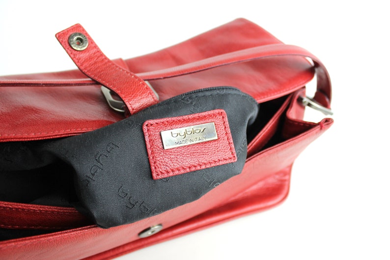 BYBLOS Red Leather Baguette Bag Y2K Leather Shoulder Bag Vintage Byblos Leather Handbag Made in Italy image 8