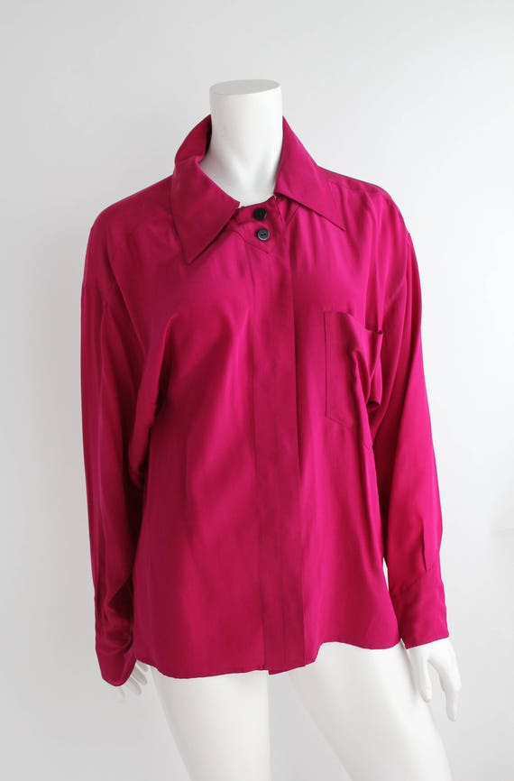 Vintage Karl Lagerfeld Silk Blouse | Crimson Red … - image 6