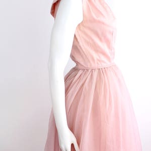 Pretty in Pink Party Dress | Vintage 1950s Fit and Flare Dress | Pastel Pink Rolled Collar Evening Gown | XXS