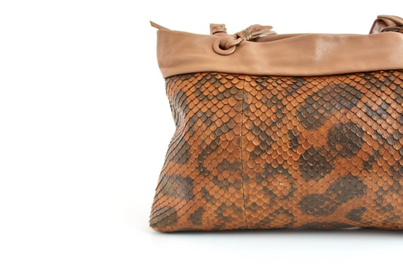 Vintage Python Embossed Leather Tote Bag | Large … - image 3