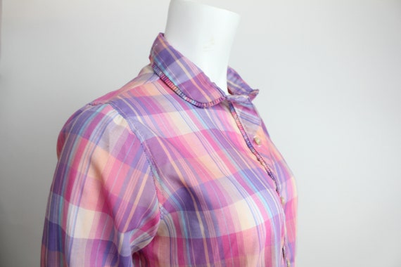 Vintage 1980s Pastel Plaid Cotton Top | Cotton Bu… - image 3