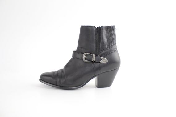 sz 7 Vintage Leather Buckle Ankle Boots | Western… - image 2