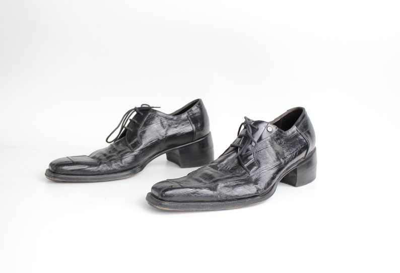 size 7.5 Men's Vintage Cesare Paciotti Black Leather Oxfords Square Toe Leather Shoes 40 image 5