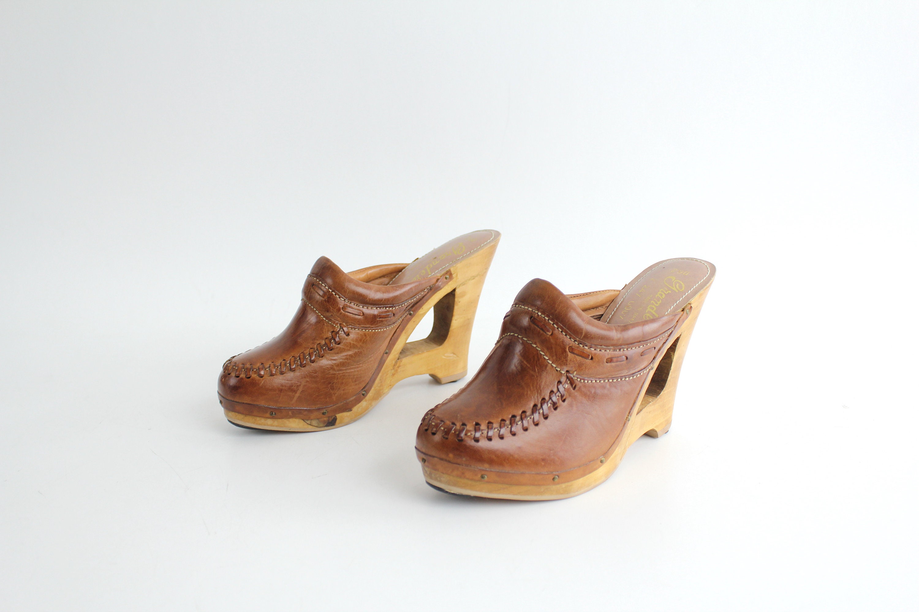 Sz 7 Vintage 1970s Leather Platform Shoes | Whipstitch