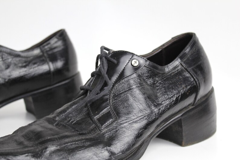 size 7.5 Men's Vintage Cesare Paciotti Black Leather Oxfords Square Toe Leather Shoes 40 image 7