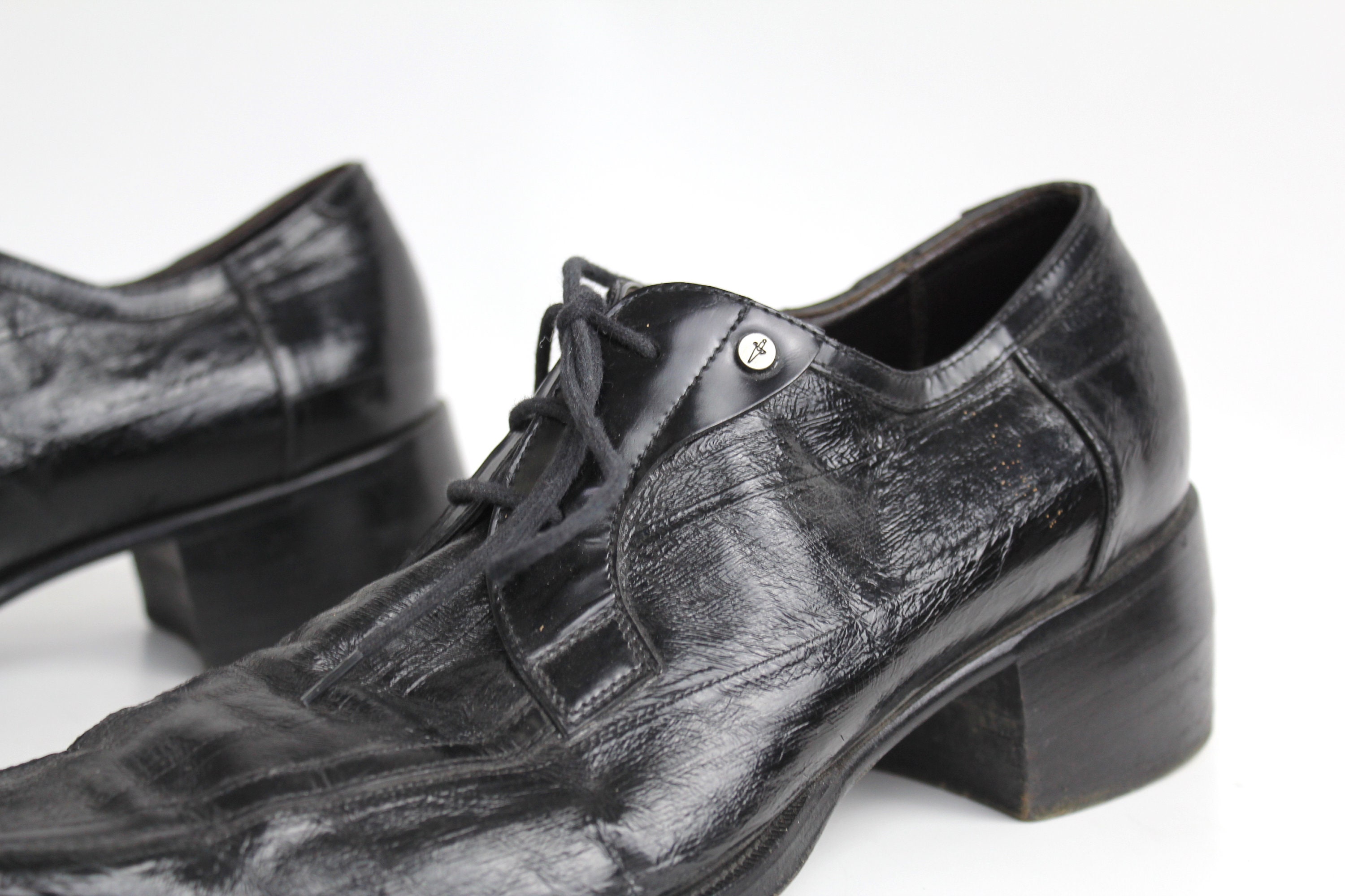 Sz 7.5 Men's Vintage Cesare Paciotti Black Leather Oxfords