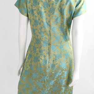 1960s Curved Dart Hourglass Dress Vintage Sateen Damask Sheath Floral Cocktail Dress L image 6