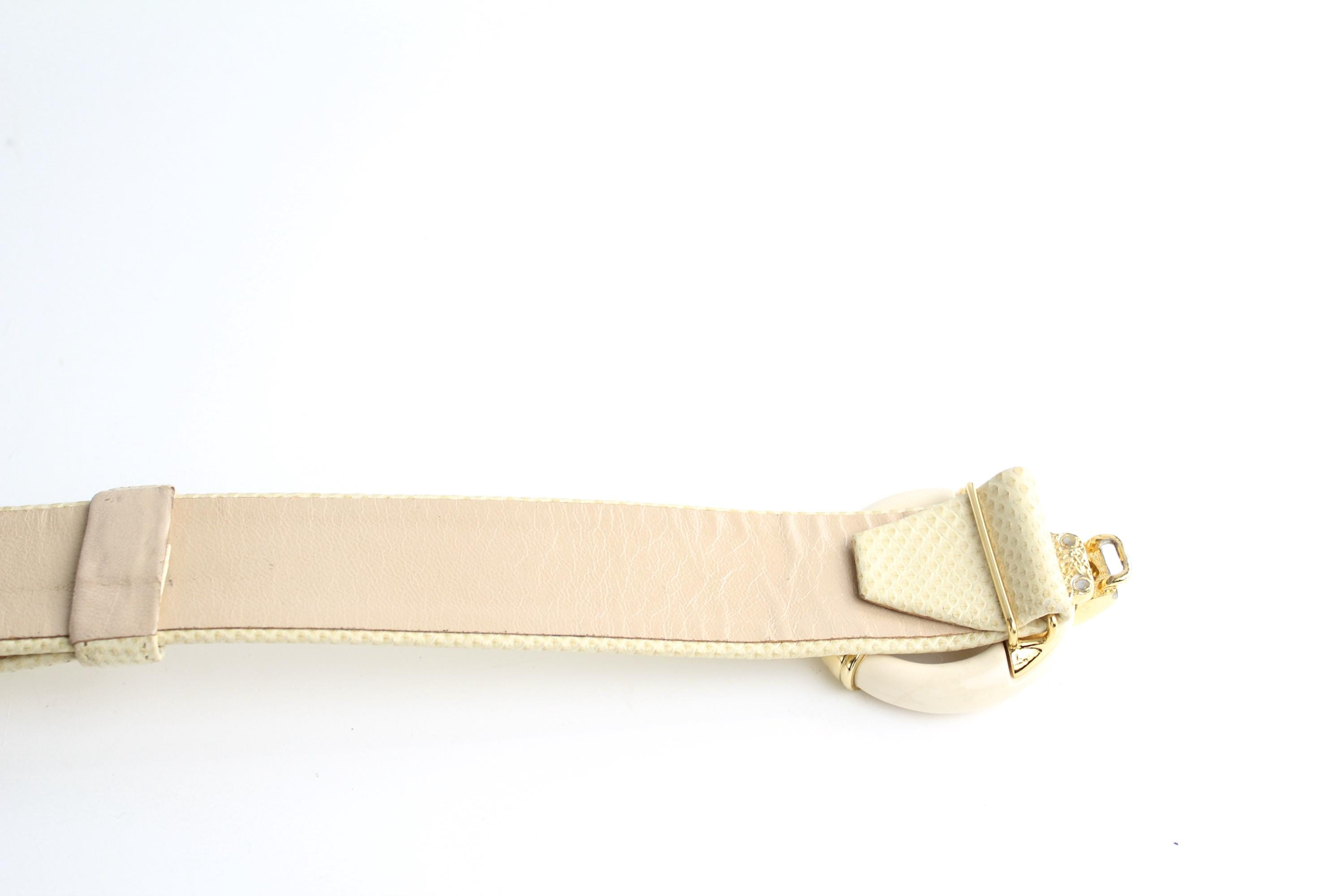 Vintage 1980s Alexis Kirk Lizard Leather Belt | Cream  display picture 1