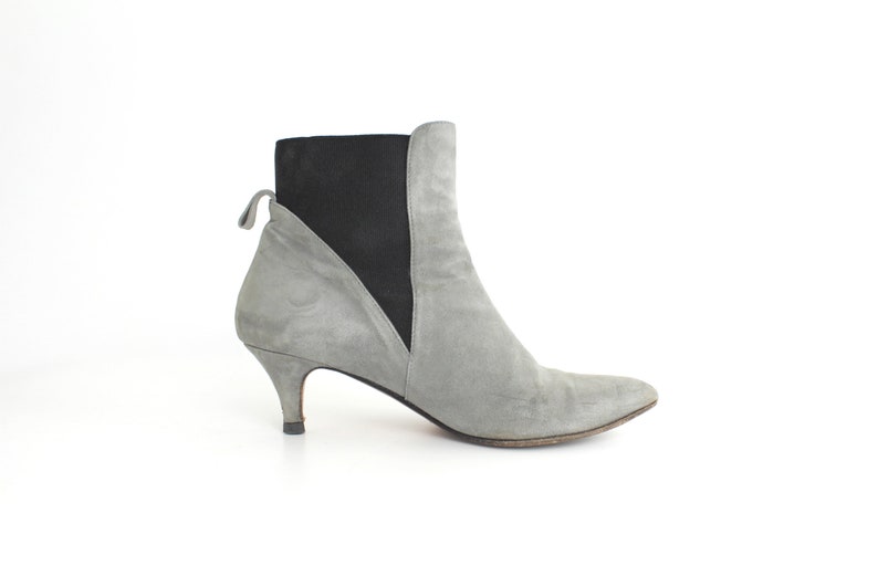 Italian Leather Gored Ankle Boots AS-IS 37.5 size 7 Minimal Nubuck Leather Booties Vintage Gray Leather Ankle Boots