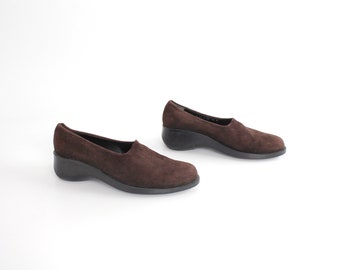 sz 7.5 to 8 Robert Clergerie Brown Suede Shoes | Brown Leather Wedge Flat Shoes | 38 - 38.5
