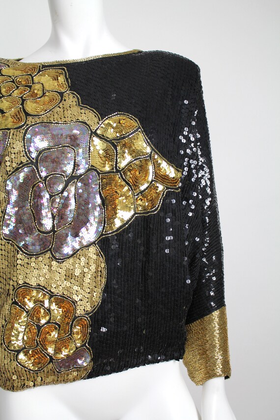 Vintage 1970s Silk Blouse | Heavily Beaded and Se… - image 3