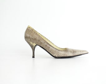 sz 7 Vintage PRADA Snakeskin Pump | Gray Snakeskin Leather High Heel Shoes | Pointed Toe High Heel Shoes | Made in Italy | 37.5