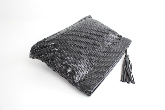 Vintage Intrecciato Leather Clutch Bag | Black Pa… - image 3