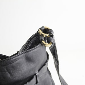 Vintage 1980s Leather Purse Belted Cinch Top Shoulder Bag Supple Black Leather Bag image 8