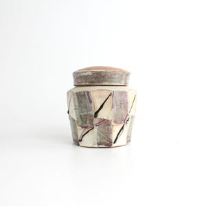 Vintage 1980s Studio Pottery Jar with Lid | Abstract Hand-Glazed Stoneware |  Geometric Ceramic Jar