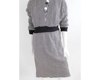 Vintage 1980s Striped Sweater Dress | Raglan Sleeve Wool Dress | M