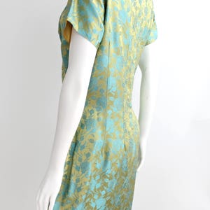 1960s Curved Dart Hourglass Dress Vintage Sateen Damask Sheath Floral Cocktail Dress L image 9