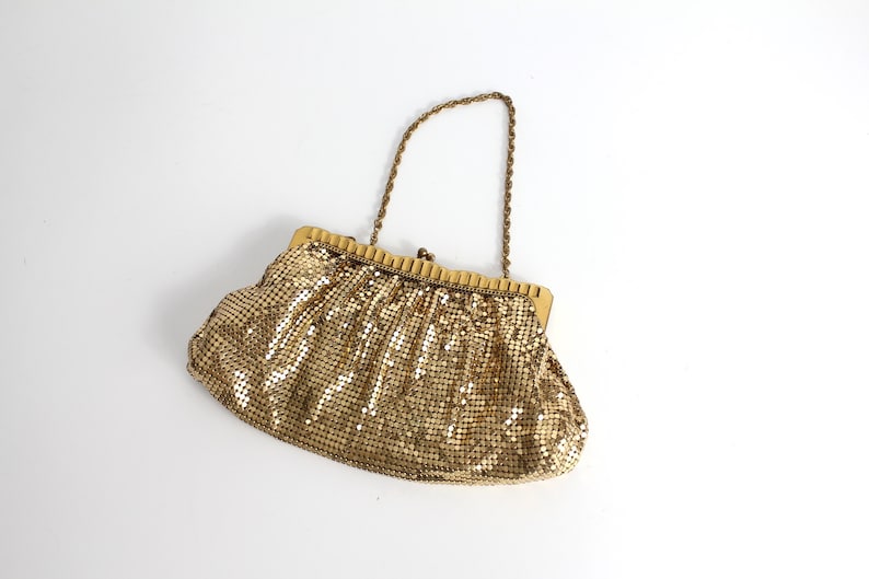 Vintage 40s Whiting & Davis Bag Gold Metal Mesh Framed Handbag Glomesh Evening Bag image 3