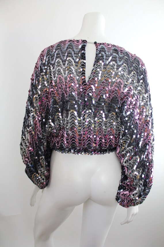 Vintage 1980s Sequin Draped Blouson | Bateau Neck… - image 6