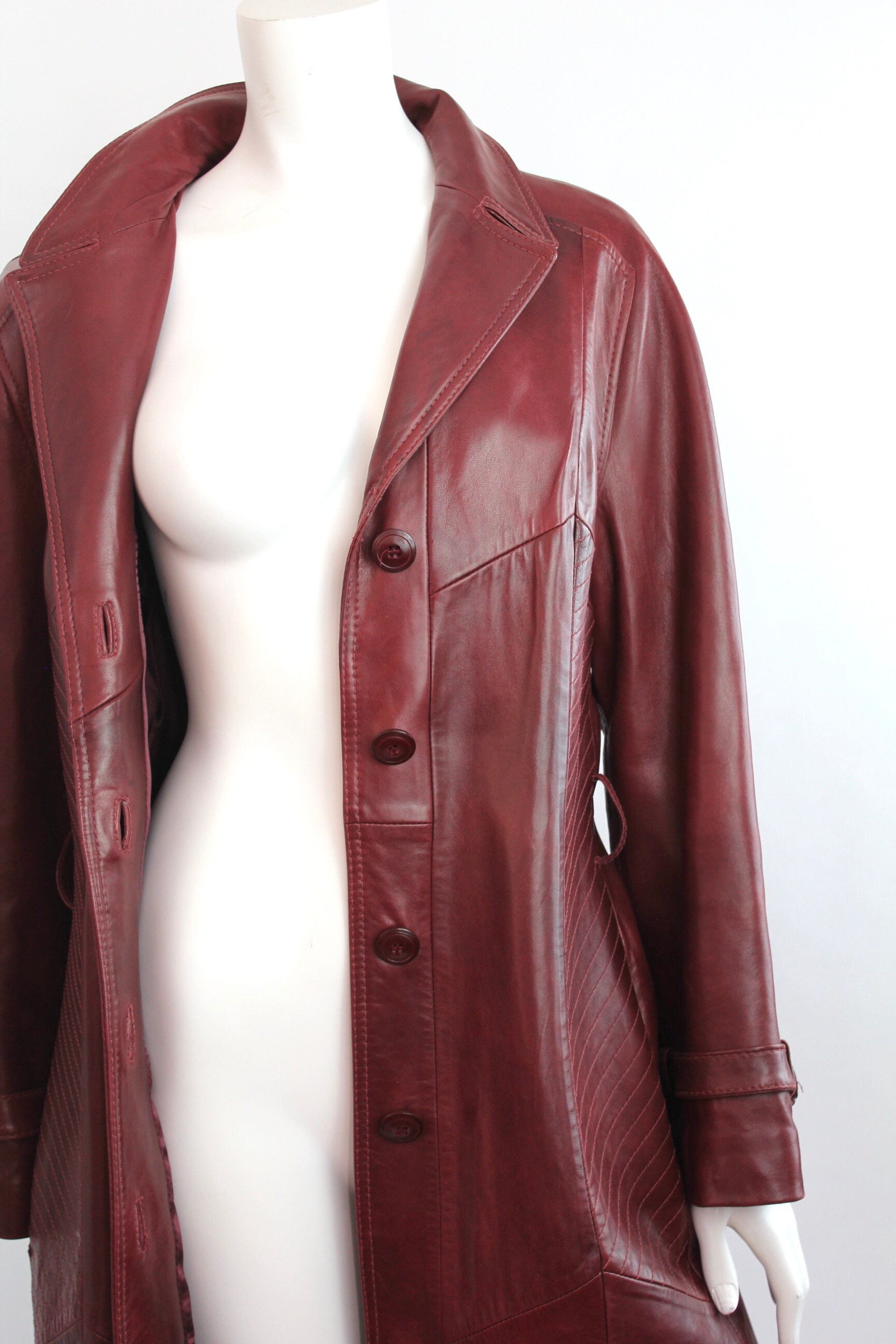 Vintage 1970s Cordovan Leather Trench Coat | Buttery Soft Belted