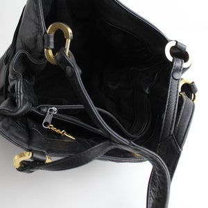 Vintage 1980s Leather Purse Belted Cinch Top Shoulder Bag Supple Black Leather Bag image 9