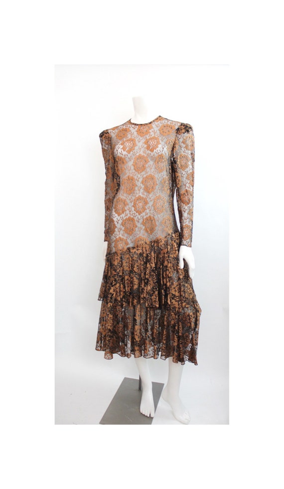 Vintage Rose Gold Lace Dress | Drop Waist Tiered R